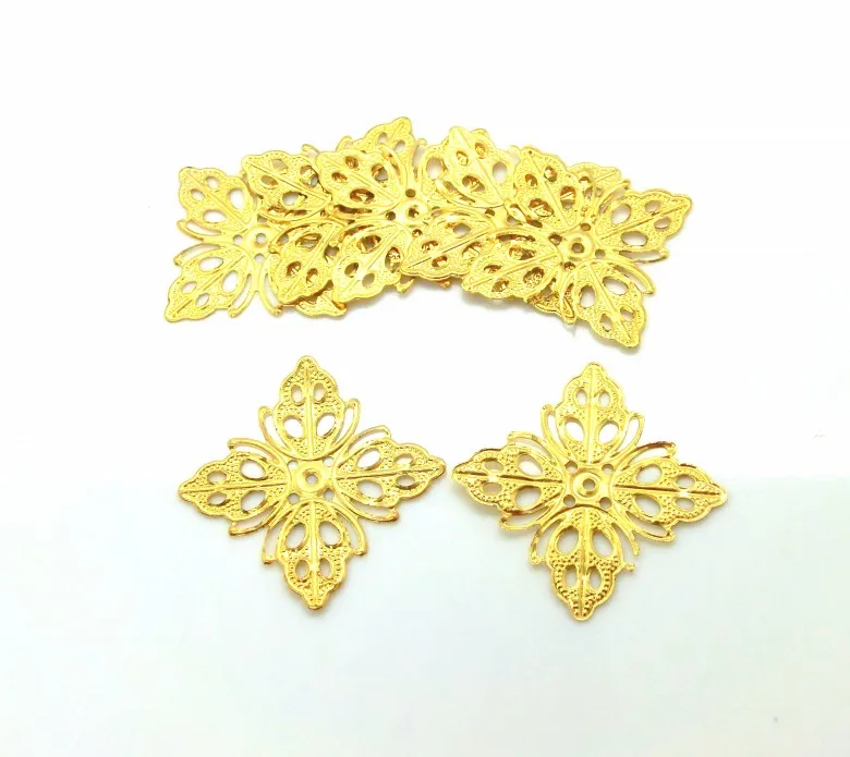 20 шт. украшения квадратные золотые тона узор в виде листьев полые Ювелирные
