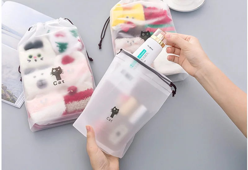 1 шт., прозрачная косметичка для путешествий с рисунком кота из мультфильма, прозрачный чехол для макияжа, женские водонепроницаемые сумки для хранения косметики, Органайзер