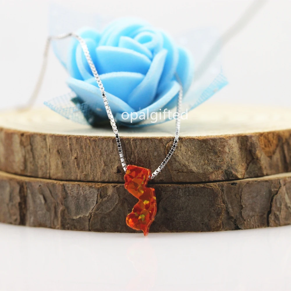 1pc/lot 2020 Hot Selling 5.6*13mm op03 New Jersey Map Opal Pendant Necklace 925 Sterling Silver Synthetic NJ | Украшения и