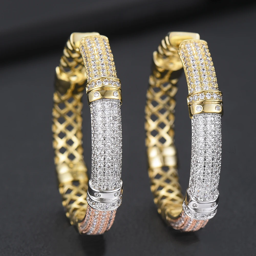 Godki роскошный полный микро кубический циркон эффектные большие круглые серьги