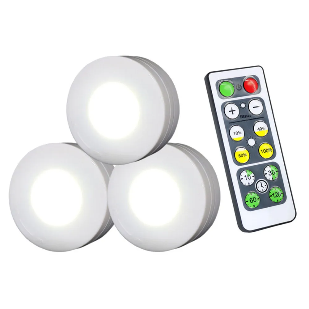 

3PCS Mini Led Cabinet Lamp & Remote &Timer Puck Light Touch Sensor Night Light for Kitchen,Wardrobe,Stairs,Closet Battery Power