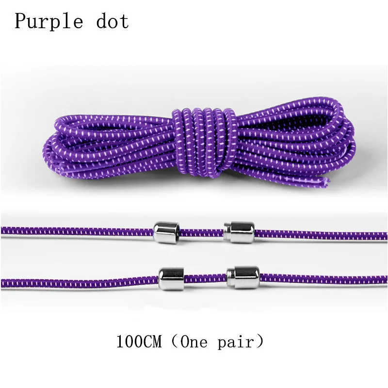 Purple-25 Новинка, 1 пара, унисекс, ленивые, эластичные, без завязок, круглые шнурки для ботинок, для детей и взрослых, быстро, яркие цвета, 100 см, Круглые, металлические, с головкой, шнурки - Цвет: Purple-25