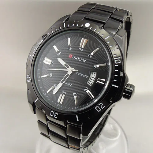 2016 Новый роскошный Кварц час Дата воды черный серебристый Спорт Стиль Мужские