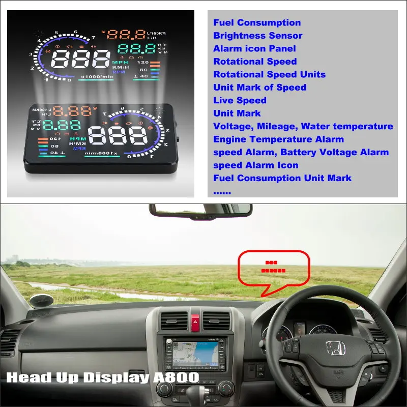 Car HUD Head Up Display For Honda  CRV/CR-V 2007-2019 AUTO OBD Refkecting Windshield Screen Safe Driving Screen Projector Film