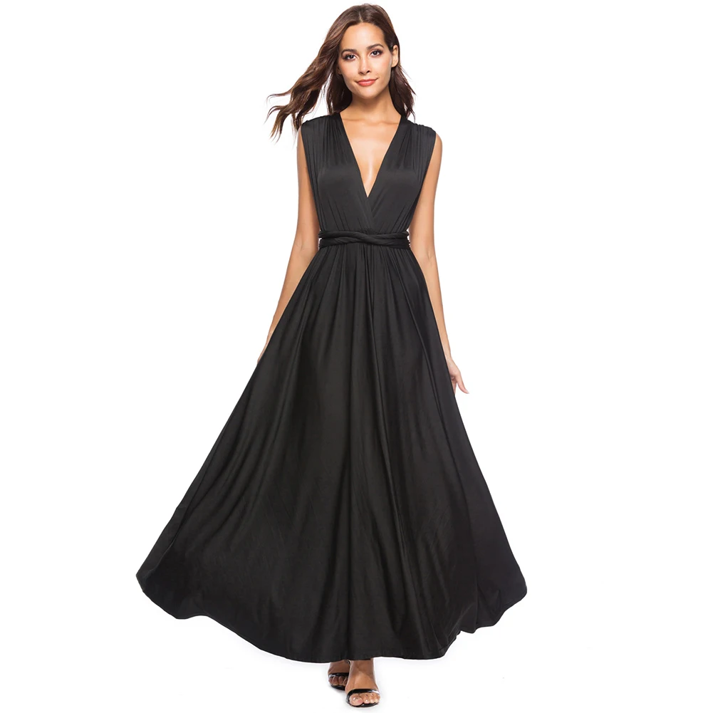 Модные Длинные Макси женские вечерние платья с глубоким v образным вырезом без