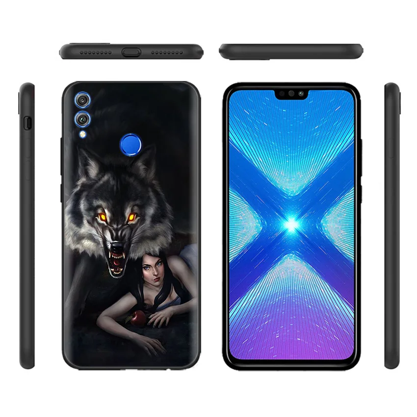 Черный силиконовый чехол сумка чехол для huawei Honor 10i Y7 Y6 Y5 Y9 8X 8C 8S 9 10 Lite Pro наслаждаться 9E 9S Fierce Snow волк