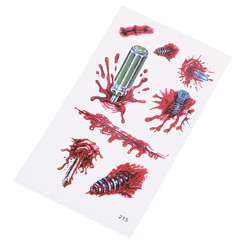 115 x 70mm Halloween Terror Screw Wound Realistic Blood Injury Scar Tattoo Sticker Temporary | Красота и здоровье