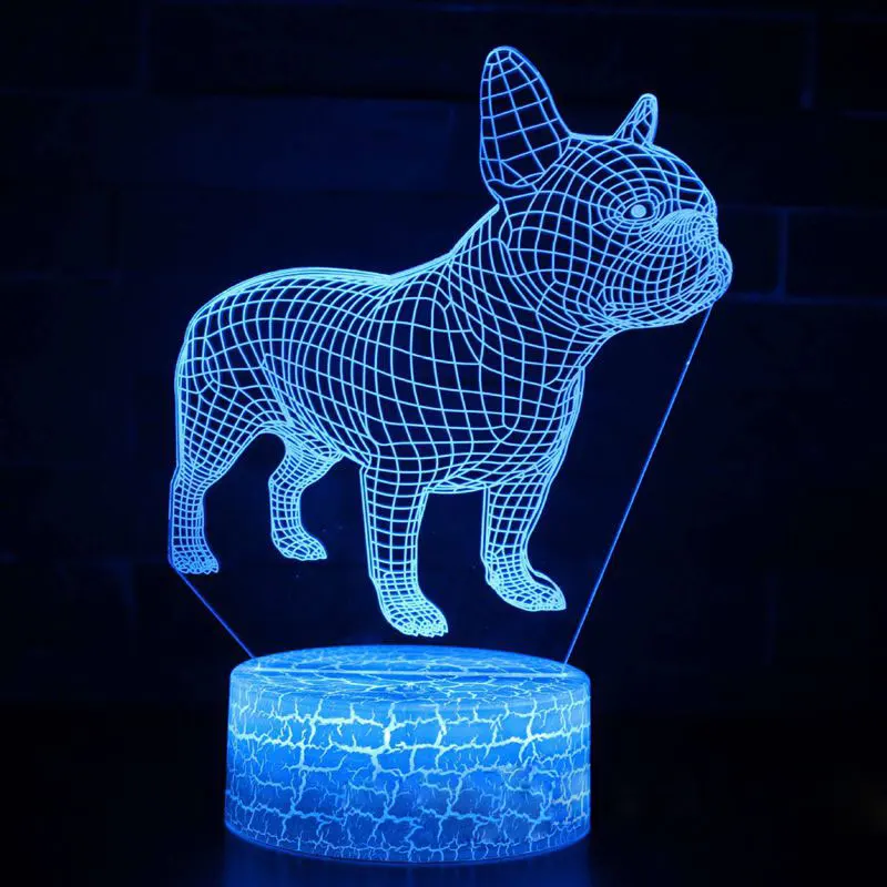 Французский бульдог кошка сова LED 3D визуальную иллюзию ночник Творческий Украшение стола USB свет декоративные Новинка лампы Дети подарок