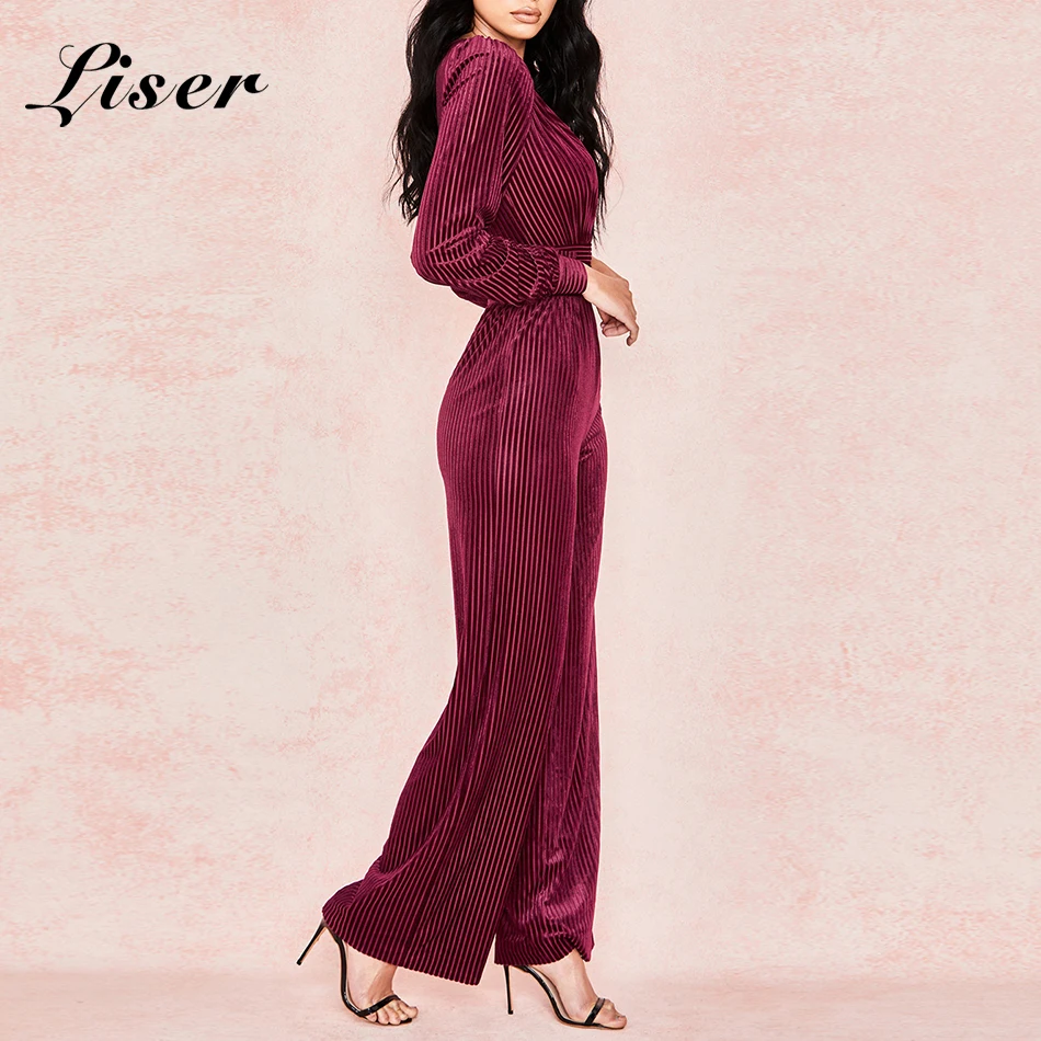 Женский комбинезон в полоску Liser элегантный Облегающий с v образным вырезом для