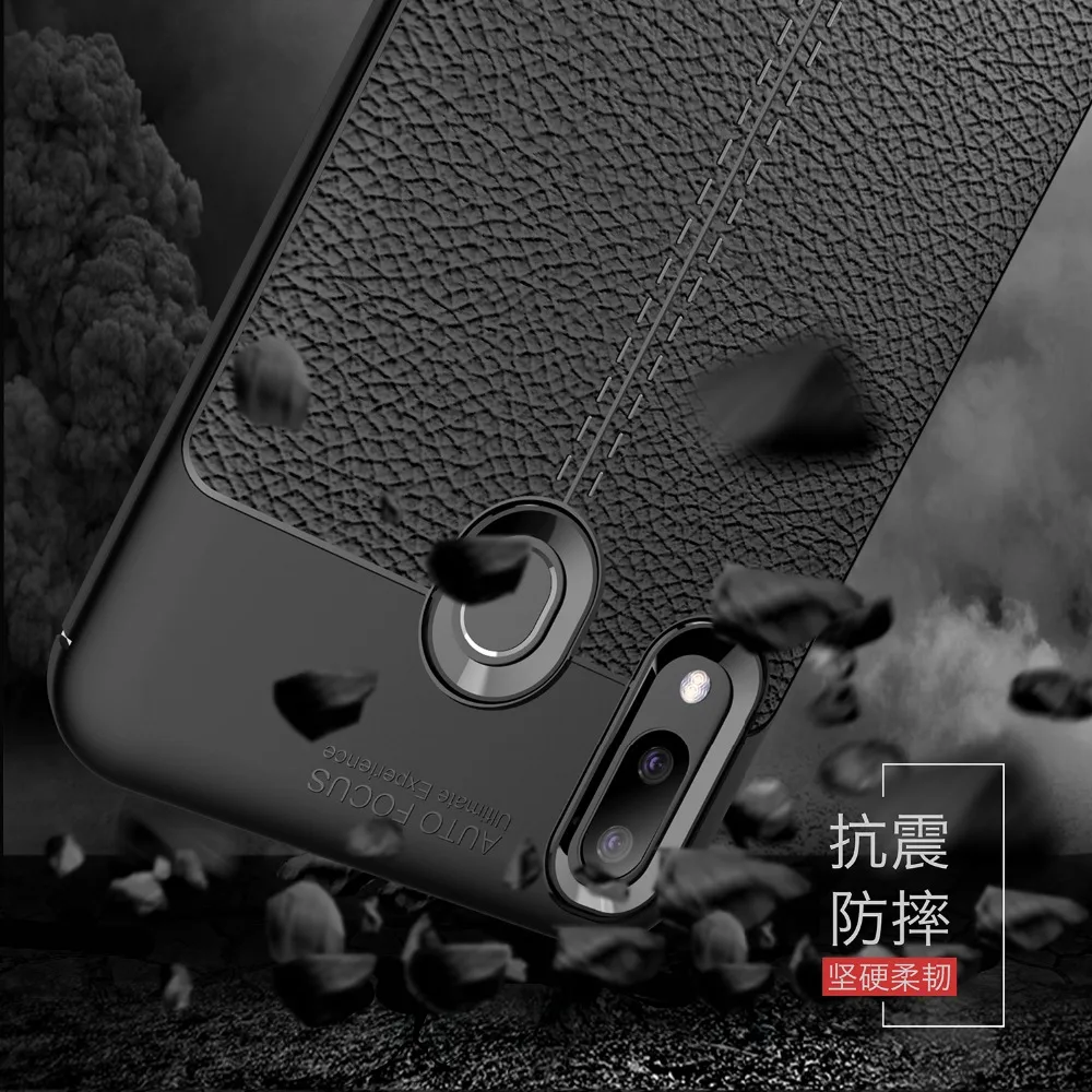 For Samsung Galaxy M20 SM-M205F Hybrid Armor Leather Texture Soft TPU Cover Case |