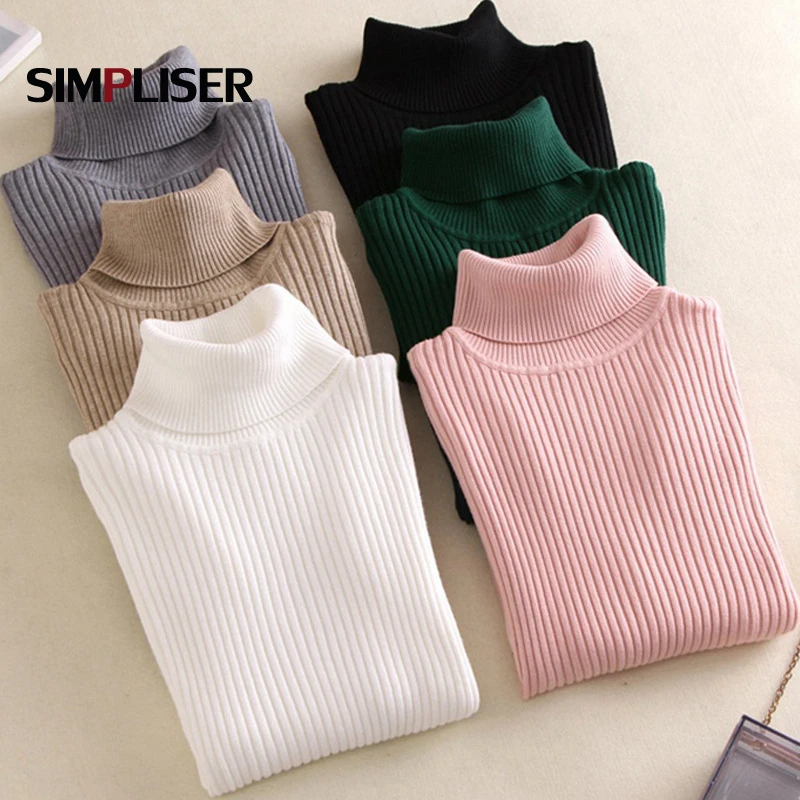 Turtleneck Sweater Women 2019 Long Sleeve Slim Pullovers Basic Knitting Shirts White Black Blue Femme Pull Knitted Pullover Tops | Женская