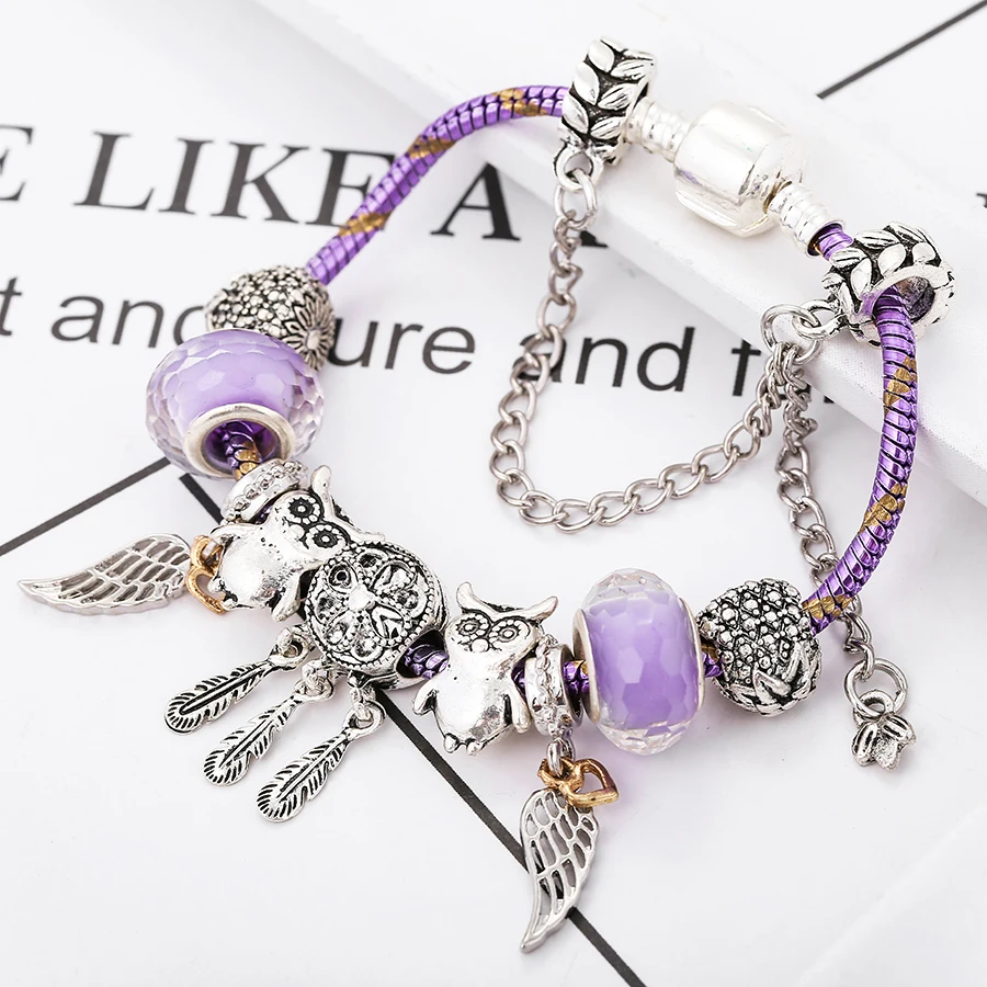 SEIALOY Purple Gold Bracelet For Women Dreamcatcher Bead Charm Brands Bracelets Bangles Fit Girls Couple Friendship Gift | Украшения и