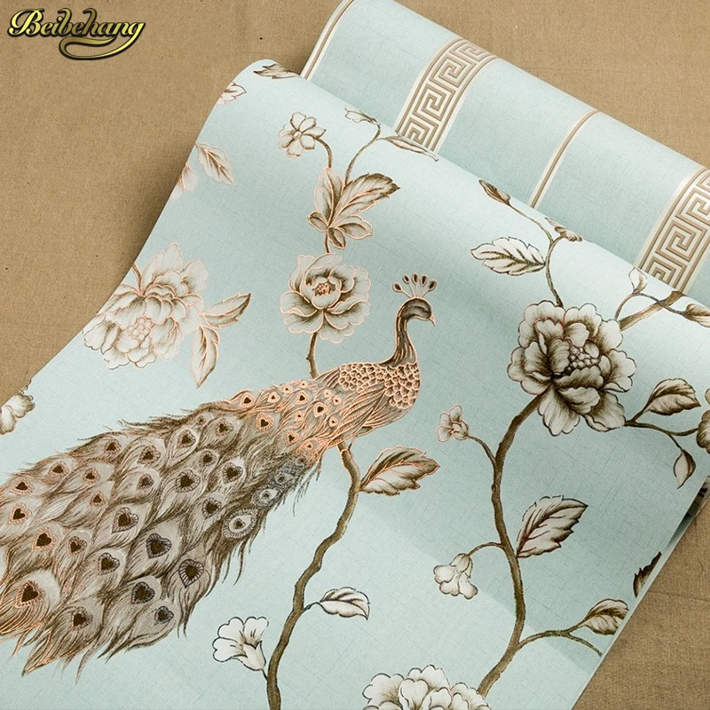 Обои с вышивкой павлина в рулоне цветочными птицами | Строительство и ремонт