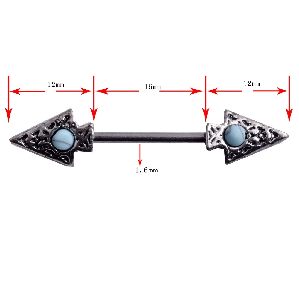 2PCS Charm Arrow Surgical Steel Nipple Piercing Barbell Rings Turquoises Bar 14G Body Jewelry | Украшения и аксессуары
