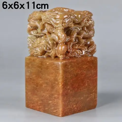 Shoushan Shi Yuxi Seals Wulong Opera Beads Carvings Collection Gift Decoration Seal Stone 6x11