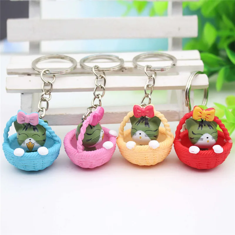 New Cute Basket and Cat Key Rings Chains Pendant Ornament For bag car Keychain Random Mixed Color 1pcs Cartoon | Украшения и