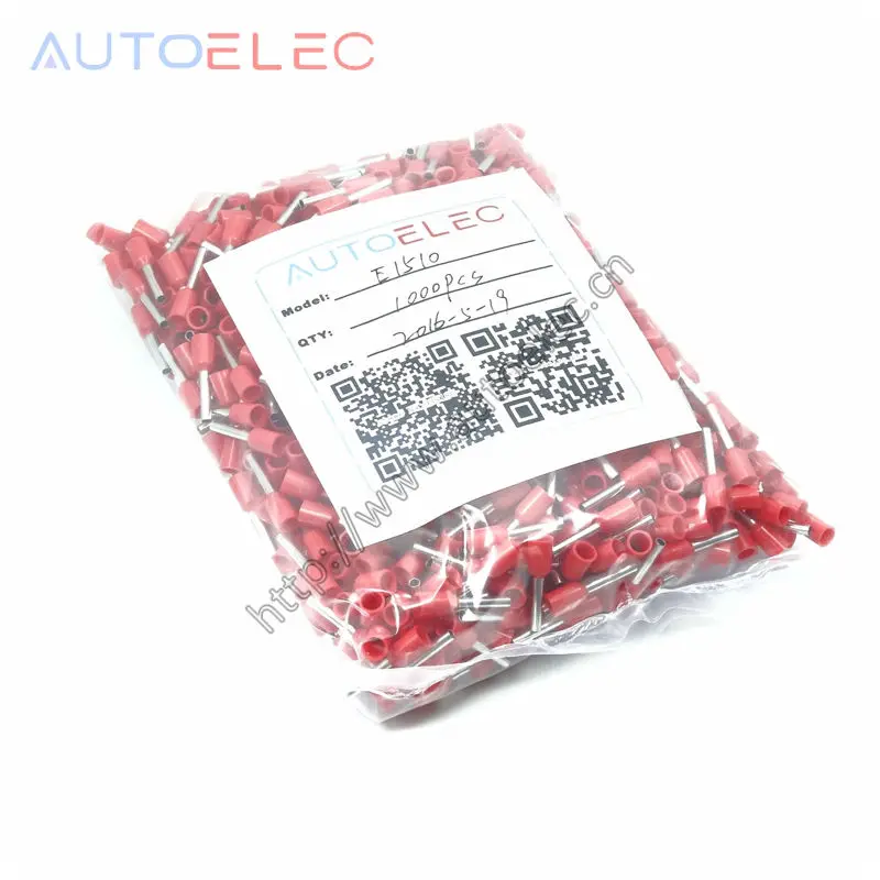 E1510 1000 шт. наконечник клеммный Шнур Конец Терминал AWG16 1,5 мм медный латунный провод медный изолированный обжимной контактный разъем клеммы