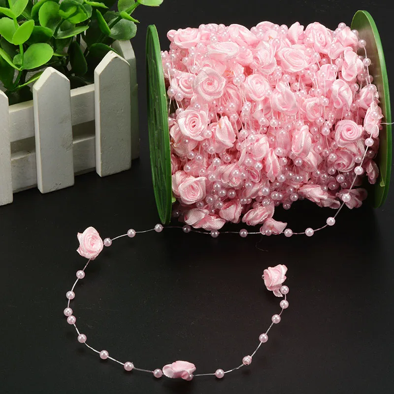 4 мм перламутровая нить 2 см атласная лента роза цепочка отделка настенный цветок