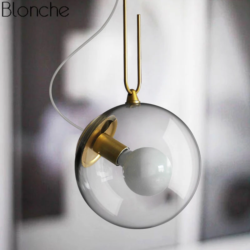 

Industrial Clear Glass Ball Pendant Lights Loft Decor Hanging Lamp Modern Gold Lighting Fixtures for Kitchen Dining Room Lamp
