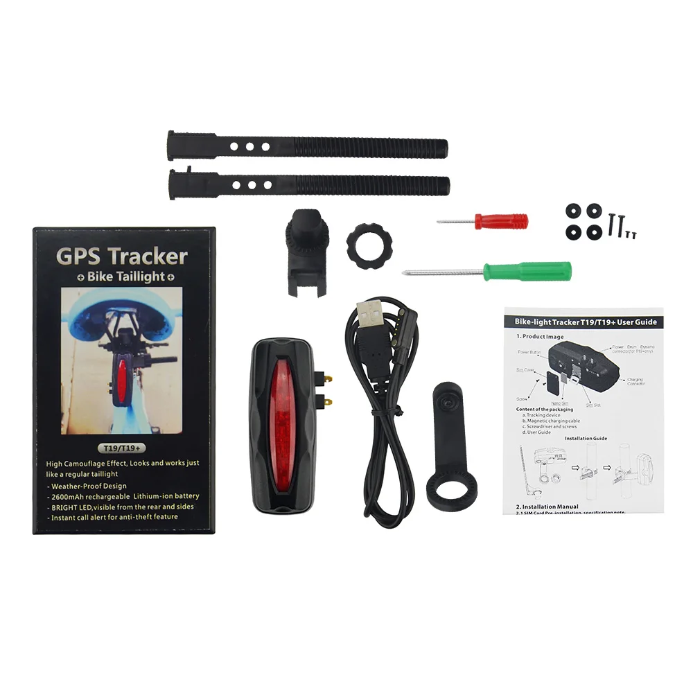 IPX7 водонепроницаемый велосипедный трекер T19 яркий светодиодный видимый сбоку 2600