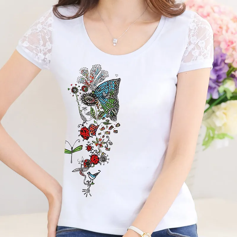Стразы с принтом в виде бабочки футболки цветочным женская летняя обувь 2021