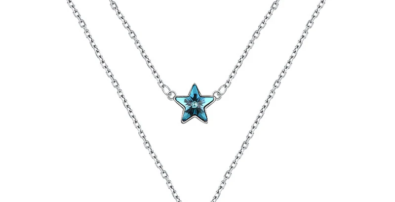 Звезда ожерелье с подвеской «Снежинка» Кристалл от Swarovski с 925 пробы Серебряный двойной цепи кулон для женщин Свадебные украшения