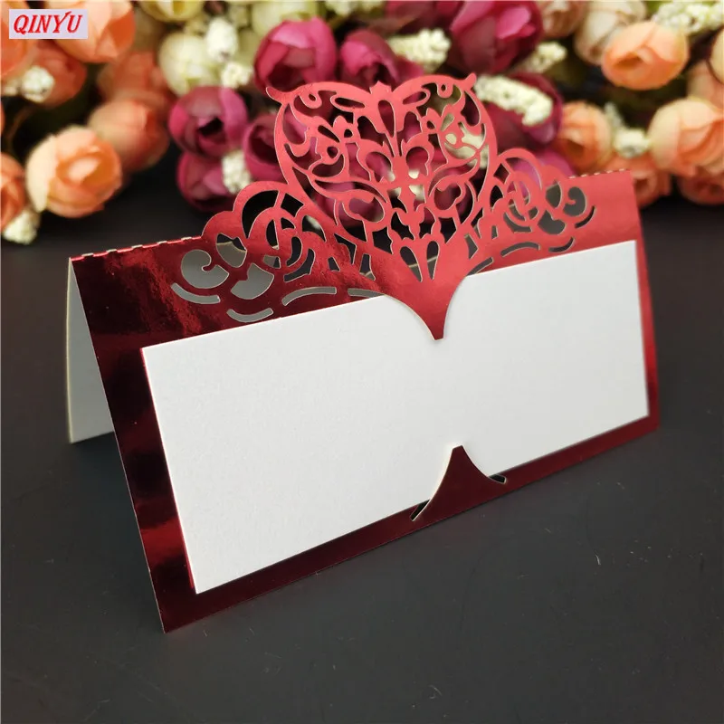 10 шт. винтажная лазерная резка карта для сидения в форме сердца номер стола имя