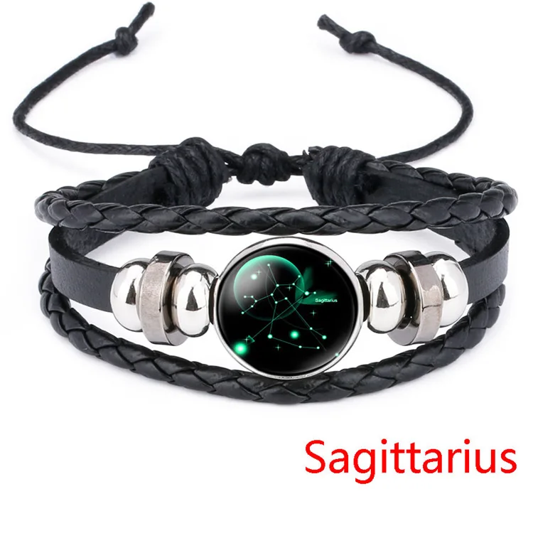 Sagittarius LKO, новинка, 12, созвездие, ручной работы, кожаные браслеты для женщин, плетение, многослойный, панк, 12, Зодиак, пара, талисманы, браслет, ювелирное изделие - Окраска металла: Sagittarius