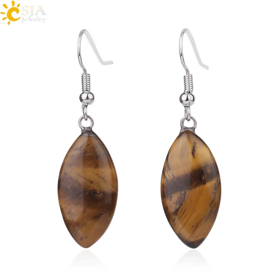 Tiger Eye CSJA, висячие серьги из натурального камня, в форме Глаза Лошади, розовые, фиолетовые, Кристальные, кварцевые серьги-капли, простые Драгоценности для ушей для женщин F978 - Окраска металла: Tiger Eye