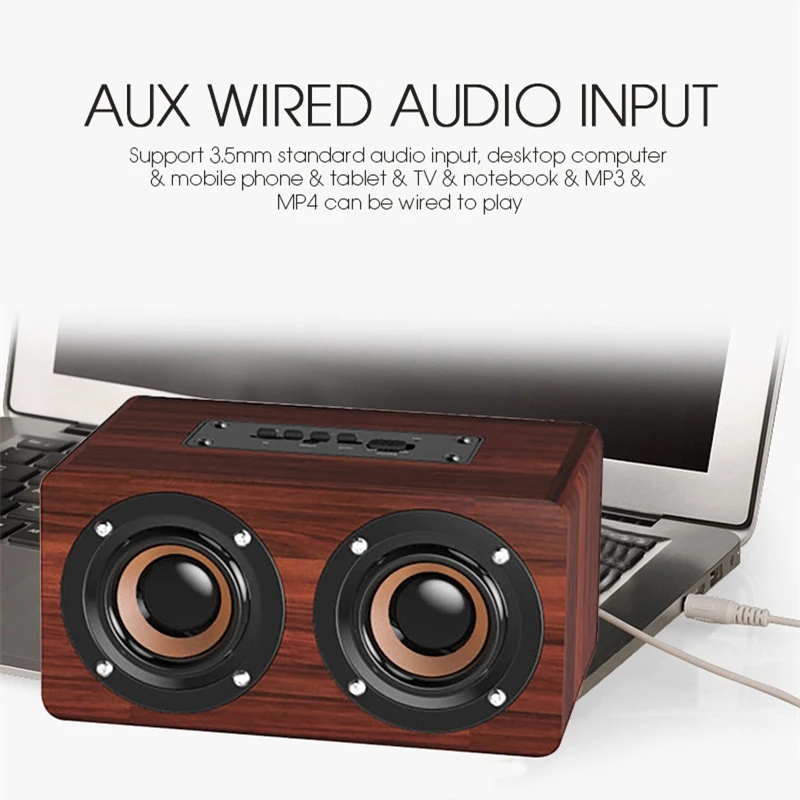 Беспроводной Bluetooth-динамик деревянный портативный мини-сабвуфер с микрофоном