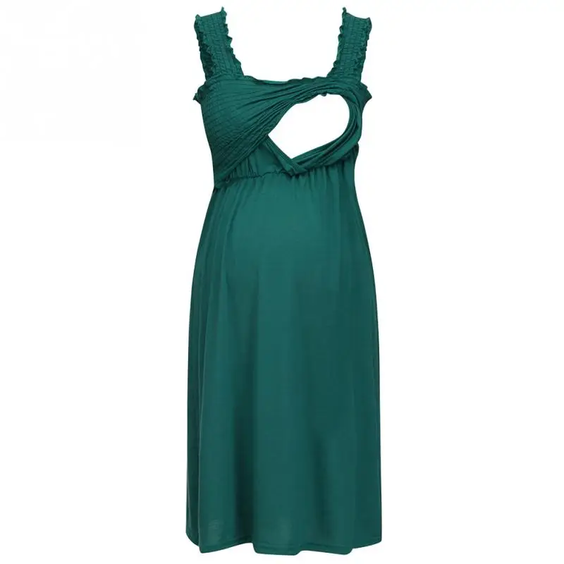 Sleeveless Ruffled Summer Short Maternity Dress For Feeding Breastfeeding A Line Solid Casual Wrap Loose Pregnant Party Nursing | Мать и