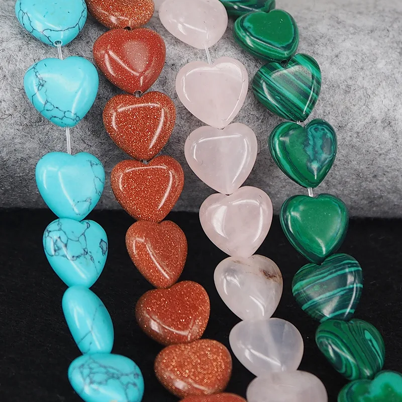 

Heart Shape Natural Malachite Pink Crystal Stone Beads 14mm Loose Sand Opal Stone Beads For Jewelry Making DIY Material