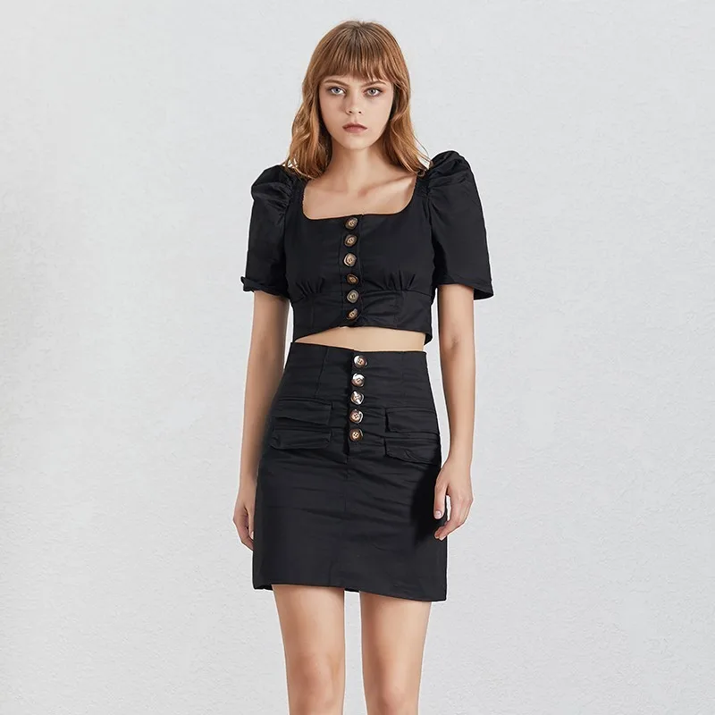 TWOTWINSTYLE летний Однотонный женский костюм из двух предметов короткий топ с