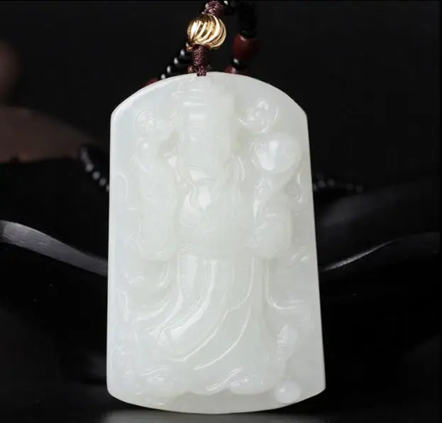 Hetian jade white wushi God of Wealth pendant comic book brand men and women with identification certificate |