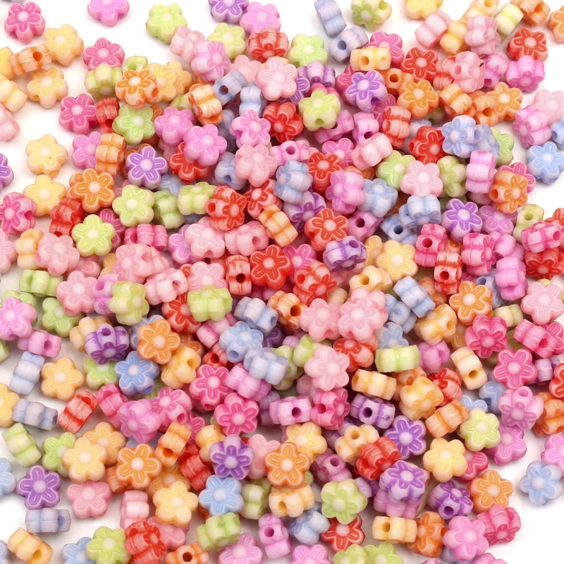 100Pcs Mixed Flowers Acrylic Beads 7x4mm For Jewellery Marking Loose Spacer Bracelet Necklace Charm Jewelry Finding | Украшения и
