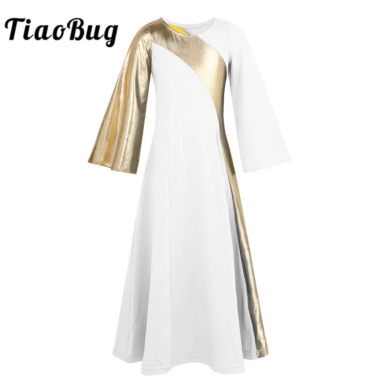 TiaoBug/детское Ассиметричное платье с рукавами колокольчиками для танцев в