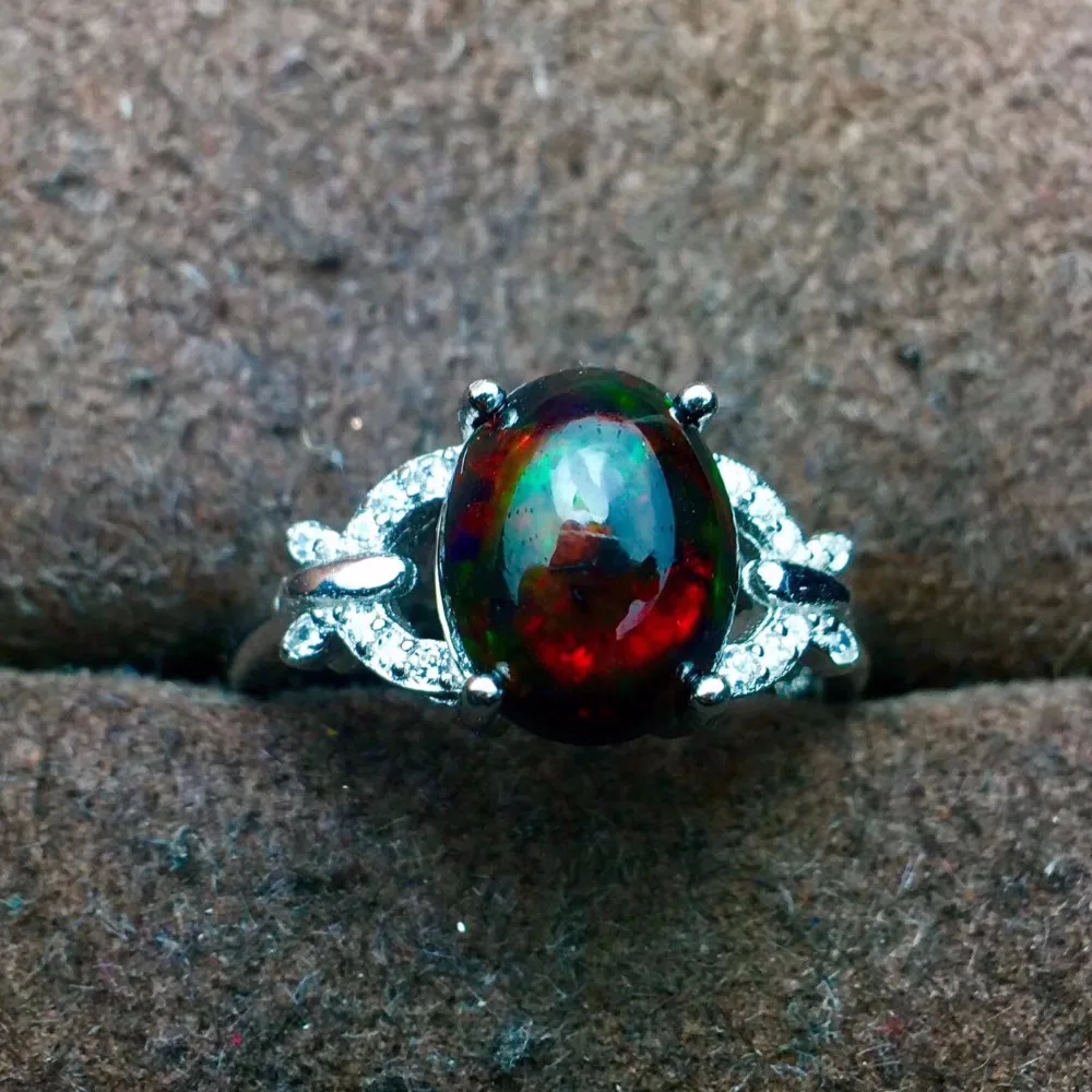 Новые товары кольцо из натурального черного опала Серебряная Инкрустация 925