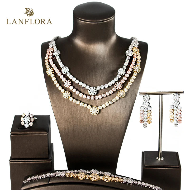 LANFLORA 2018 Новый Винтажный роскошный комплект ювелирных изделий из фианита четыре