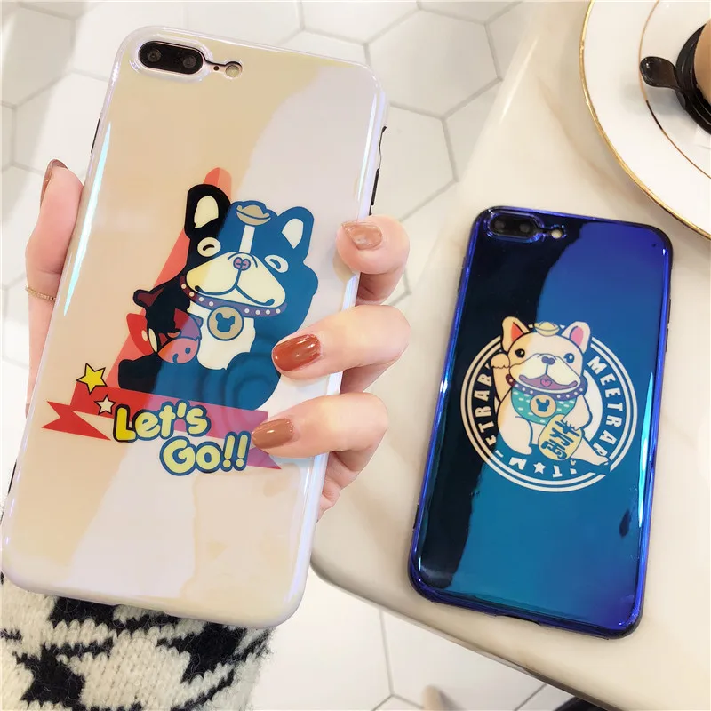 Синий лазерный глянцевая мультфильм чехол для iPhone 7 мягкой ТПУ глянцевый синий