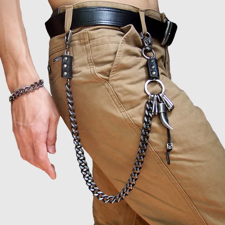 Punk Hip-hop Trendy leather Belts Waist Chain Male Pants Chain Hot Men women Jeans Silver Metal Clothing Accessories DR05