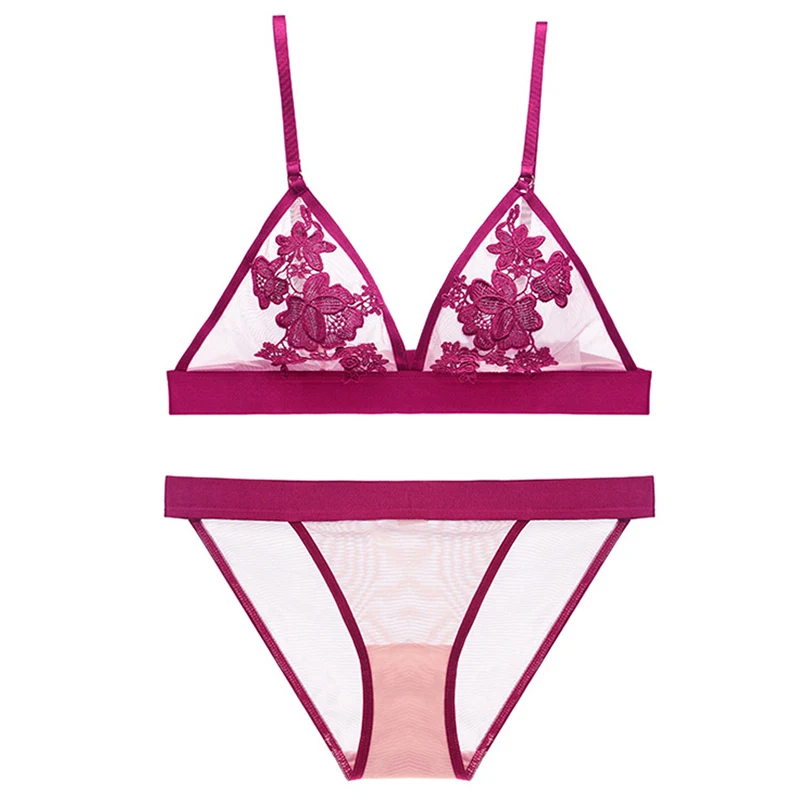 Comeonlover Ensemble нижнее белье Soutien Gorge Et Culotte с вышивкой комплекты нижнего белья большого размера Прозрачный Женский комплект нижнего белья RI80685 - Цвет: wine red bra set