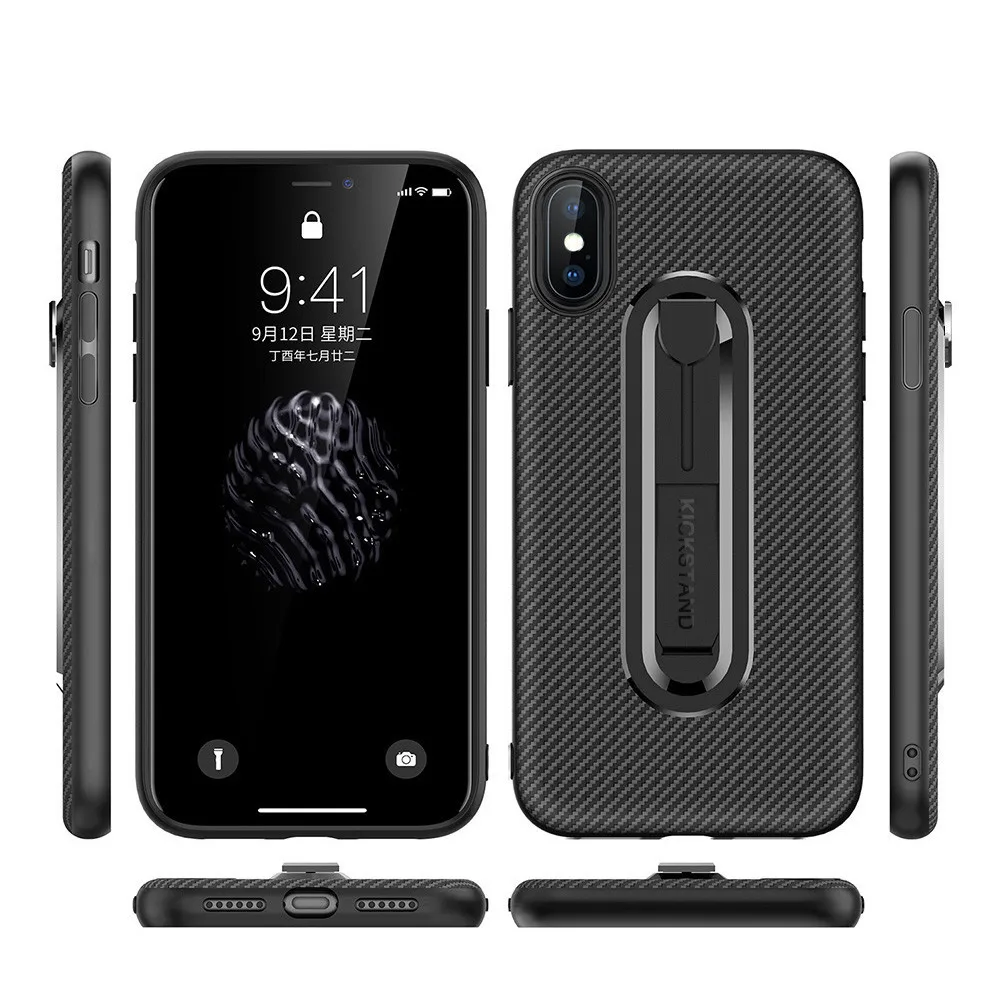 Чехол из углеродного волокна для Iphone XS MAX XR X 8 7 6 6s Plus с невидимым держателем