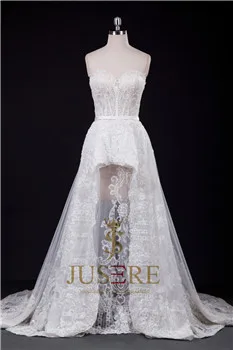 JUSERE, изысканное ТРАПЕЦИЕВИДНОЕ платье без бретелек с вышивкой, Настоящее фото, 3 метра длиной, атласное свадебное платье с соборным шлейфом, свадебное платье