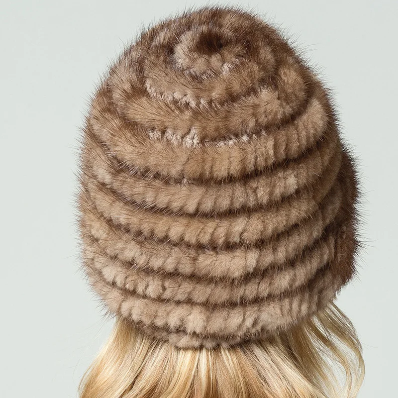 Женская Шапка бини из натурального меха норки с помпоном|fur pompom beanie|pompom beaniewinter hat