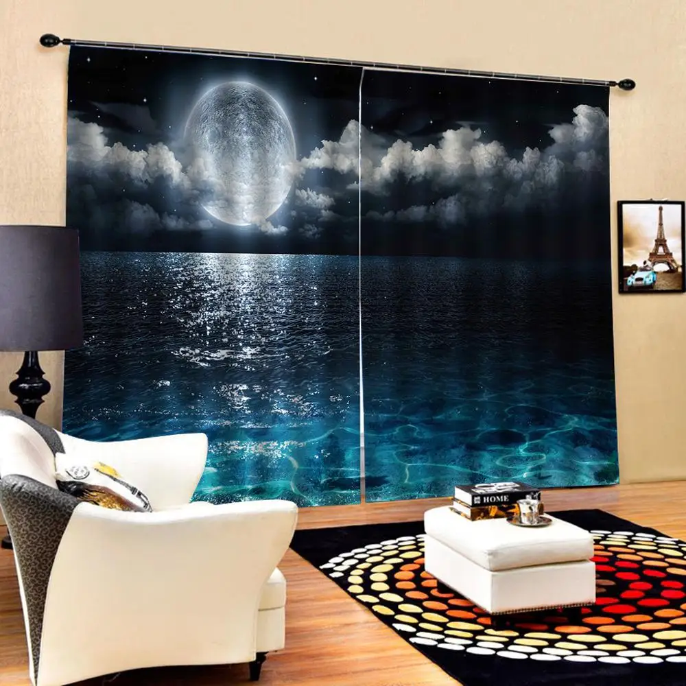 3D занавеска с лунным небом озером роскошное затемняющее окно для гостиной темно