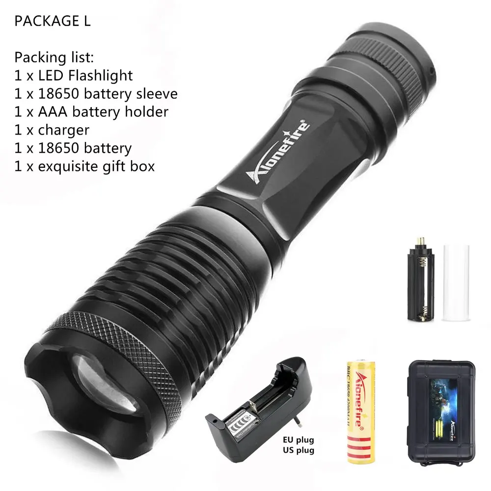 Package L AloneFire E007 светодиодный флэш-светильник CREE XML T6 L2 фонарь тактический Водонепроницаемый масштабируемый фонарь светильник linterna led zaklamp 18650 аккумулятор - Испускаемый цвет: Package L