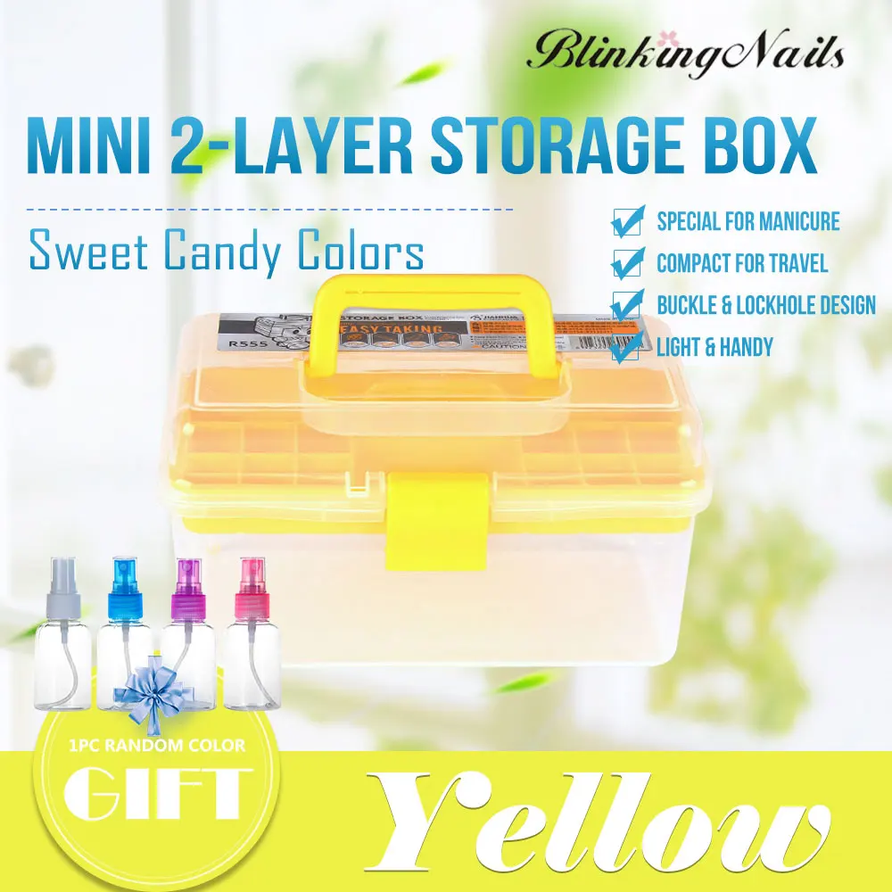 Цвет: желтый Ящик для инструментов для маникюра, коробка для хранения инструментов, органайзер с контейнером для бисера, чехол для маникюра, оборудование для маникюра, инструменты для ногтей - Цвет: Цвет: желтый
