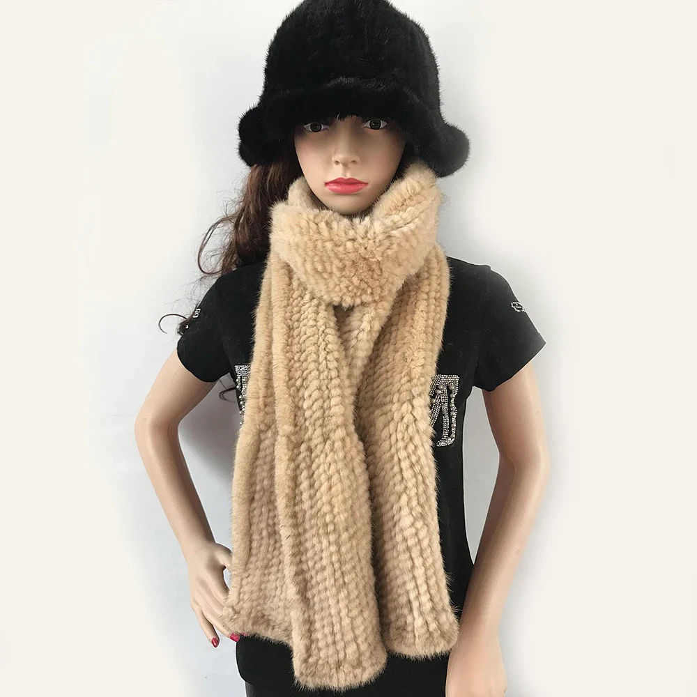 Modern fashion Mink Fur Shawl Good Gift 100%natural Real Mink Fur Scarf Winter warm Mink Scarf Hand Knitted Mink Scarf