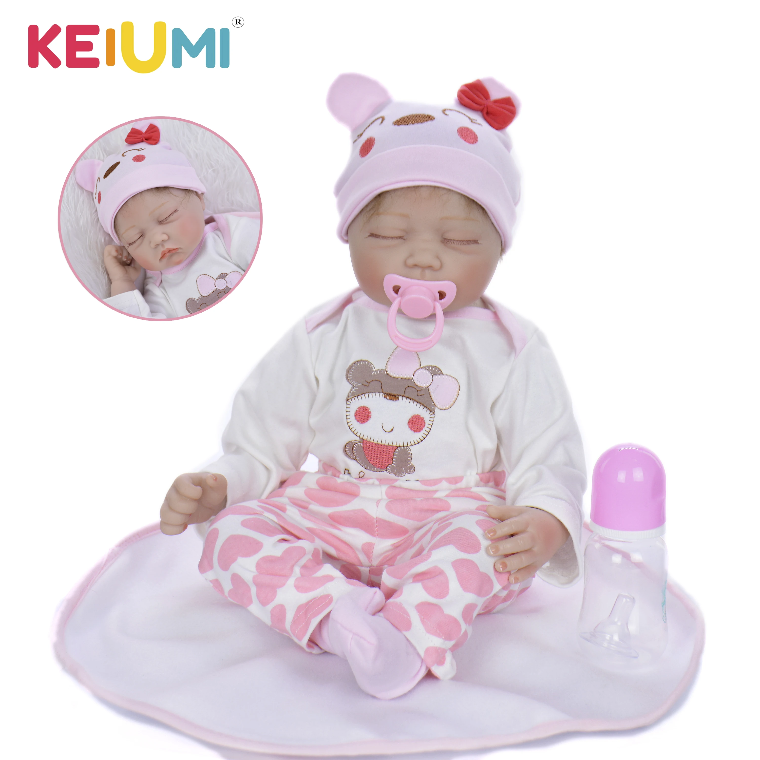 

KEIUMI Stuffed Doll 22'' Lifelike Sleeping Reborn Baby Dolls Soft Silicone Baby 55 cm Kids Playmate Reborn Menina Boneca Toy