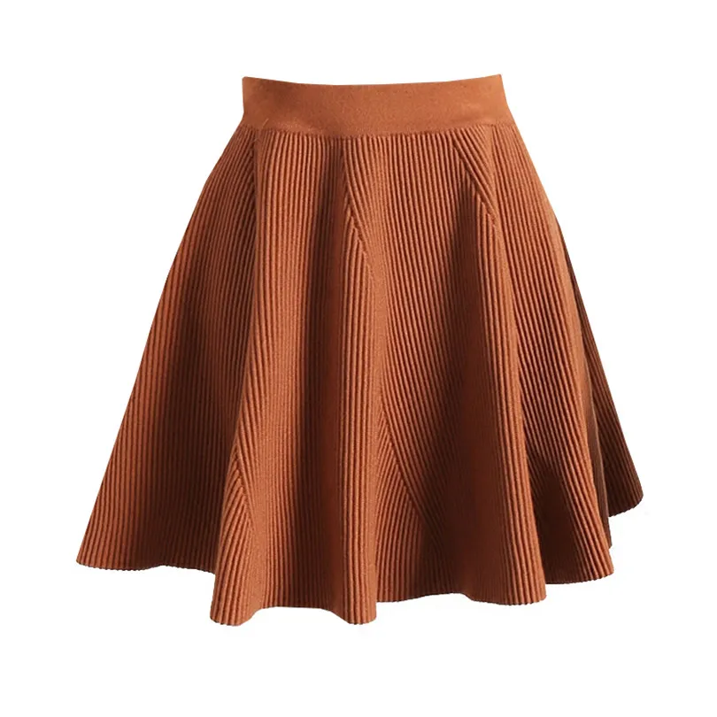 

2018 Women Knitted Skirt Autumn Winter Solid Elastic High Waist Short skirts Sexy Umbrella Pleated Skirt Female Mini Skirt AB779